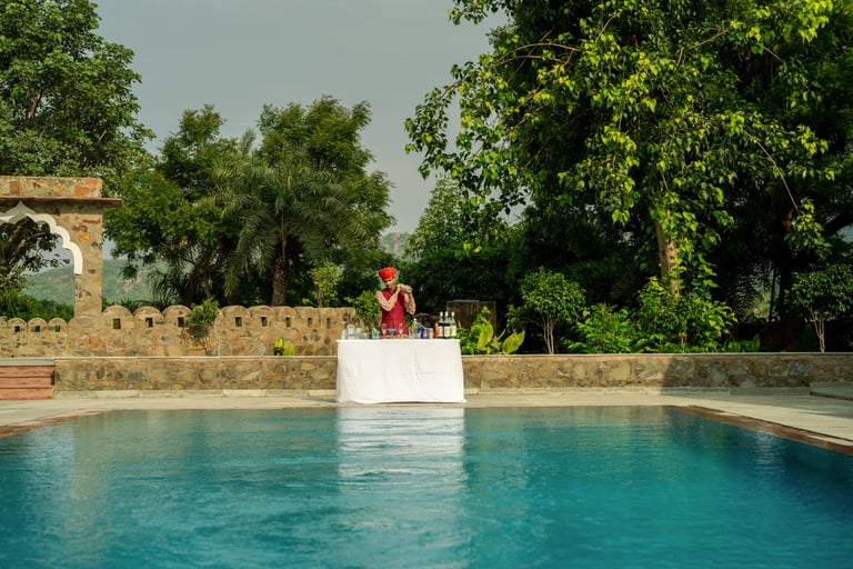 Poolside bar service beside the water
